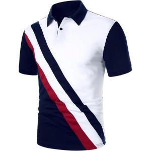 imageSOLY HUX Mens Collared Shirts Short Sleeve Business Casual Work T Shirt Color Block Golf Tennis Summer Tops Multicoloured Medium