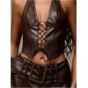 imageSOLY HUX Womens PU Leather Halter Top Lace Up Sleeveless Backless Y2k Crop Tank TopsBrown Leather