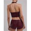 imageSOLY HUX Womens PU Leather Halter Top Lace Up Sleeveless Backless Y2k Crop Tank TopsPlain Burgundy