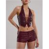 imageSOLY HUX Womens PU Leather Halter Top Lace Up Sleeveless Backless Y2k Crop Tank TopsPlain Burgundy