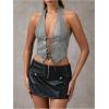 imageSOLY HUX Womens PU Leather Halter Top Lace Up Sleeveless Backless Y2k Crop Tank TopsSolid Dark Grey