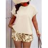 imageSOLY HUX Womens Plus Size 2 Piece Outfits Summer Printed Short Sleeve Blouse Tops and Shorts SetApricot Leaf