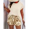 imageSOLY HUX Womens Plus Size 2 Piece Outfits Summer Printed Short Sleeve Blouse Tops and Shorts SetApricot Leaf