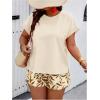 imageSOLY HUX Womens Plus Size 2 Piece Outfits Summer Printed Short Sleeve Blouse Tops and Shorts SetApricot Leaf