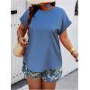 imageSOLY HUX Womens Plus Size 2 Piece Outfits Summer Printed Short Sleeve Blouse Tops and Shorts SetBlue Tribal
