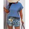 imageSOLY HUX Womens Plus Size 2 Piece Outfits Summer Printed Short Sleeve Blouse Tops and Shorts SetBlue Tribal