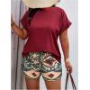 imageSOLY HUX Womens Plus Size 2 Piece Outfits Summer Printed Short Sleeve Blouse Tops and Shorts SetBurgundy Printed