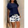 imageSOLY HUX Womens Plus Size 2 Piece Outfits Summer Printed Short Sleeve Blouse Tops and Shorts SetDark Blue Printed
