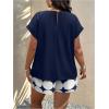 imageSOLY HUX Womens Plus Size 2 Piece Outfits Summer Printed Short Sleeve Blouse Tops and Shorts SetDark Blue Printed