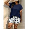 imageSOLY HUX Womens Plus Size 2 Piece Outfits Summer Printed Short Sleeve Blouse Tops and Shorts SetDark Blue Printed