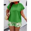 imageSOLY HUX Womens Plus Size 2 Piece Outfits Summer Printed Short Sleeve Blouse Tops and Shorts SetGreen Leaf