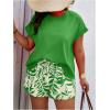 imageSOLY HUX Womens Plus Size 2 Piece Outfits Summer Printed Short Sleeve Blouse Tops and Shorts SetGreen Leaf