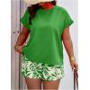 imageSOLY HUX Womens Plus Size 2 Piece Outfits Summer Printed Short Sleeve Blouse Tops and Shorts SetGreen Leaf