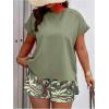 imageSOLY HUX Womens Plus Size 2 Piece Outfits Summer Printed Short Sleeve Blouse Tops and Shorts SetGreen Printed
