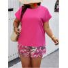 imageSOLY HUX Womens Plus Size 2 Piece Outfits Summer Printed Short Sleeve Blouse Tops and Shorts SetHotpink Printed