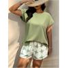 imageSOLY HUX Womens Plus Size 2 Piece Outfits Summer Printed Short Sleeve Blouse Tops and Shorts SetMint Green Printed