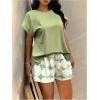imageSOLY HUX Womens Plus Size 2 Piece Outfits Summer Printed Short Sleeve Blouse Tops and Shorts SetMint Green Printed