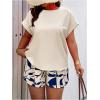 imageSOLY HUX Womens Plus Size 2 Piece Outfits Summer Printed Short Sleeve Blouse Tops and Shorts SetMulti Printed