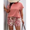 imageSOLY HUX Womens Plus Size 2 Piece Outfits Summer Printed Short Sleeve Blouse Tops and Shorts SetPink Printed