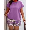 imageSOLY HUX Womens Plus Size 2 Piece Outfits Summer Printed Short Sleeve Blouse Tops and Shorts SetPurple Printed