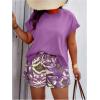 imageSOLY HUX Womens Plus Size 2 Piece Outfits Summer Printed Short Sleeve Blouse Tops and Shorts SetPurple Printed