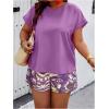 imageSOLY HUX Womens Plus Size 2 Piece Outfits Summer Printed Short Sleeve Blouse Tops and Shorts SetPurple Printed