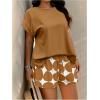 imageSOLY HUX Womens Plus Size 2 Piece Outfits Summer Printed Short Sleeve Blouse Tops and Shorts SetRust Brown Printed