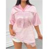 imageSOLY HUX Womens Plus Size Jersey Shirts Lace Sheer V Neck Half Sleeve Number Graphic Tees Casual T ShirtPink Letter