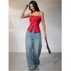 imageSOLY HUX Womens Tie Front Button Down Cami Top Y2k Spaghetti Strap Bustier Corset Tops CamisolePlain Red