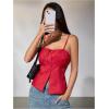 imageSOLY HUX Womens Tie Front Button Down Cami Top Y2k Spaghetti Strap Bustier Corset Tops CamisolePlain Red
