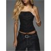 imageSOLY HUX Womens Tie Front Button Down Cami Top Y2k Spaghetti Strap Bustier Corset Tops CamisoleSolid Black