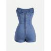 imageSOLY HUX Womens Y2k Tube Top Denim Romper Wrap Strapless Bodycon Short JumpsuitsPlain Blue