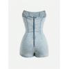 imageSOLY HUX Womens Y2k Tube Top Denim Romper Wrap Strapless Bodycon Short JumpsuitsPlain Light Blue