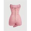 imageSOLY HUX Womens Y2k Tube Top Denim Romper Wrap Strapless Bodycon Short JumpsuitsPlain Pink