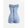 imageSOLY HUX Womens Y2k Tube Top Denim Romper Wrap Strapless Bodycon Short JumpsuitsPure Blue