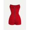 imageSOLY HUX Womens Y2k Tube Top Denim Romper Wrap Strapless Bodycon Short JumpsuitsPure Red