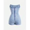 imageSOLY HUX Womens Y2k Tube Top Denim Romper Wrap Strapless Bodycon Short JumpsuitsSolid Blue