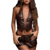 imageSOLY HUX Womens PU Leather Halter Top Lace Up Sleeveless Backless Y2k Crop Tank TopsBrown Leather