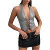 imageSOLY HUX Womens PU Leather Halter Top Lace Up Sleeveless Backless Y2k Crop Tank TopsSolid Dark Grey