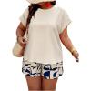 imageSOLY HUX Womens Plus Size 2 Piece Outfits Summer Printed Short Sleeve Blouse Tops and Shorts SetMulti Printed
