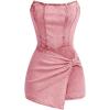 imageSOLY HUX Womens Y2k Tube Top Denim Romper Wrap Strapless Bodycon Short JumpsuitsPlain Pink