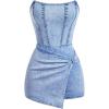 imageSOLY HUX Womens Y2k Tube Top Denim Romper Wrap Strapless Bodycon Short JumpsuitsPure Blue