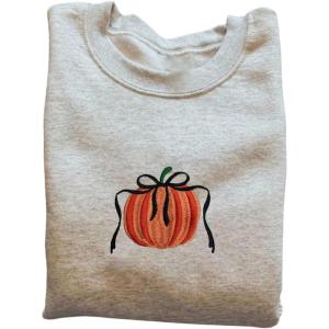 imageSOLY HUX Womens Crewneck Graphic Sweatshirts Long Sleeve Oversized Loose Fit Shirts Drop Shoulder Pullover Casual TopsLight Grey Pumpkin