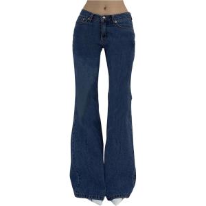 imageSOLY HUX Womens Low Rise Flare Leg Stretchy Denim Pants Y2k Going Out Bell Bottom JeansPlain Deep Blue