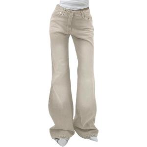 imageSOLY HUX Womens Low Rise Flare Leg Stretchy Denim Pants Y2k Going Out Bell Bottom JeansPlain Khaki