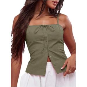 imageSOLY HUX Womens Tie Front Button Down Cami Top Y2k Spaghetti Strap Bustier Corset Tops CamisolePlain Green