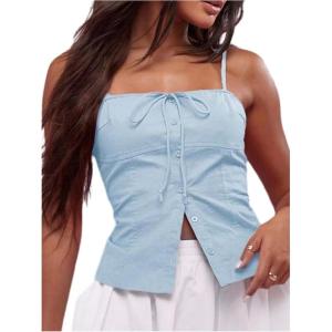 imageSOLY HUX Womens Tie Front Button Down Cami Top Y2k Spaghetti Strap Bustier Corset Tops CamisoleSolid Blue