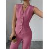 imageSOLY HUX Womens 2 Piece Outfits V Neck Button Down Vest Tops and High Waisted Pants Set Office Work SuitPlain Hotpink