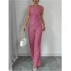 imageSOLY HUX Womens 2 Piece Outfits V Neck Button Down Vest Tops and High Waisted Pants Set Office Work SuitPlain Hotpink