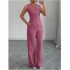 imageSOLY HUX Womens 2 Piece Outfits V Neck Button Down Vest Tops and High Waisted Pants Set Office Work SuitPlain Hotpink